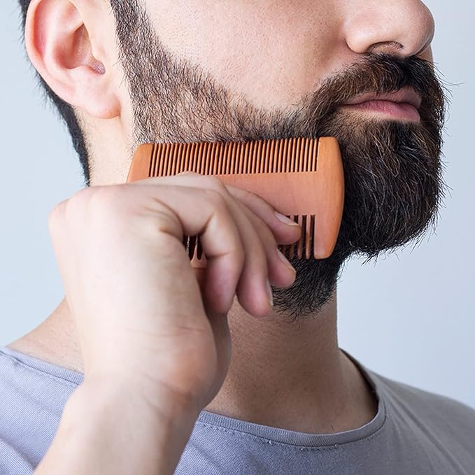 Fan Wu Beard Brush and Dual-Sided Wood Comb Set – Natural Boar Bristle Grooming Kit with Velvet Travel Pouch, Anti-Static for Beard, Mustache & Hair – Gift for Men