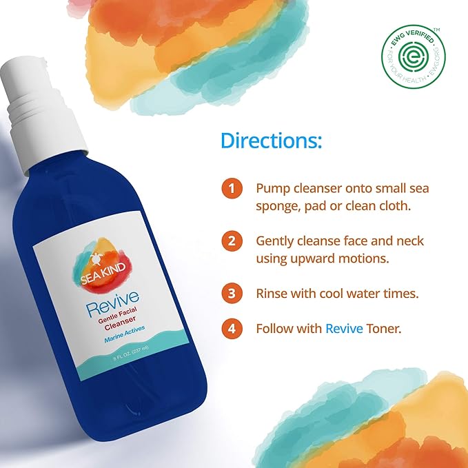 Revive Facial Cleanser, Natural Face Wash with Marine Actives (Sea Kelp), Aloe Vera and Natural Skin Nourishing Ingredients, Gentle, Non-Drying and Non-Oily, Vegan Face Wash for Women and Men, 8 fl oz