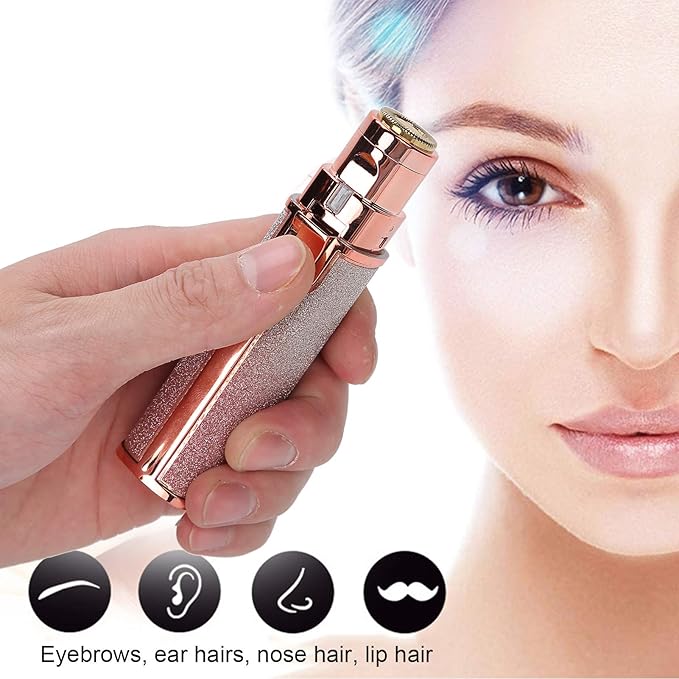 Eyebrow & Facial Hair Removal for Women, 2 in 1 Rechargeable Nose Hair & Eyebrow Trimmer, Portable Shaver with LED Light, Painless Hair Removal Device for Face Eyebrows Lips Chin Body Peach Fuzz