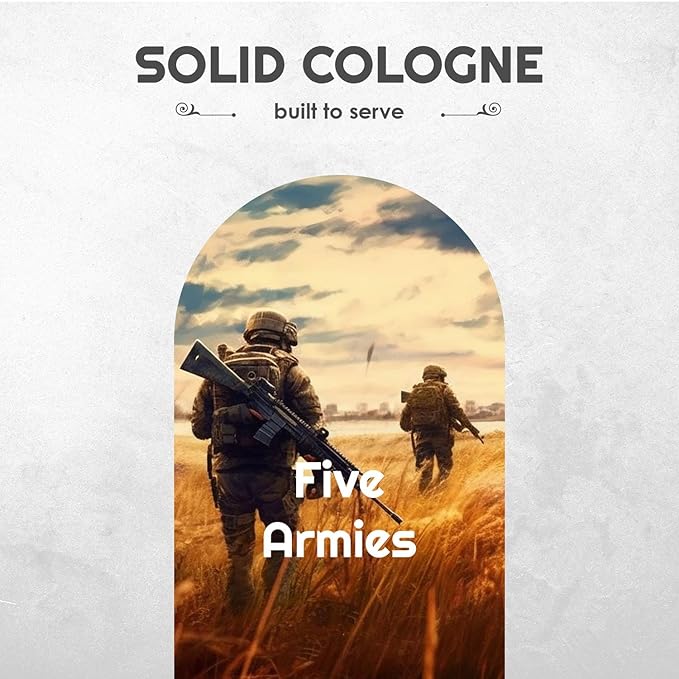 Solid Cologne Set of 5 with Bay Rum Wax Fragrance, Bourbon Perfume Balm, Business As Usual, Lumberjack, and Mysetry Man - Wax Perfume Sampler Set (Five Armies - 5 Pack - 0.75 oz each)