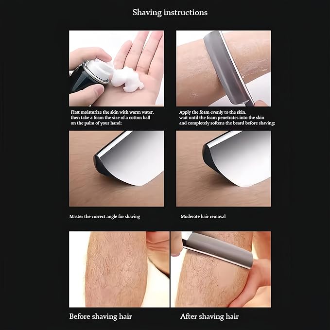 Straight Edge Razor Shaving Kit, Including Steel Shaver & Shaving Brush & Wooden Beard Comb & Brush, Beard Grooming Scissors, Idea Gift for Christmas, Birthday, Father for Men - Brown