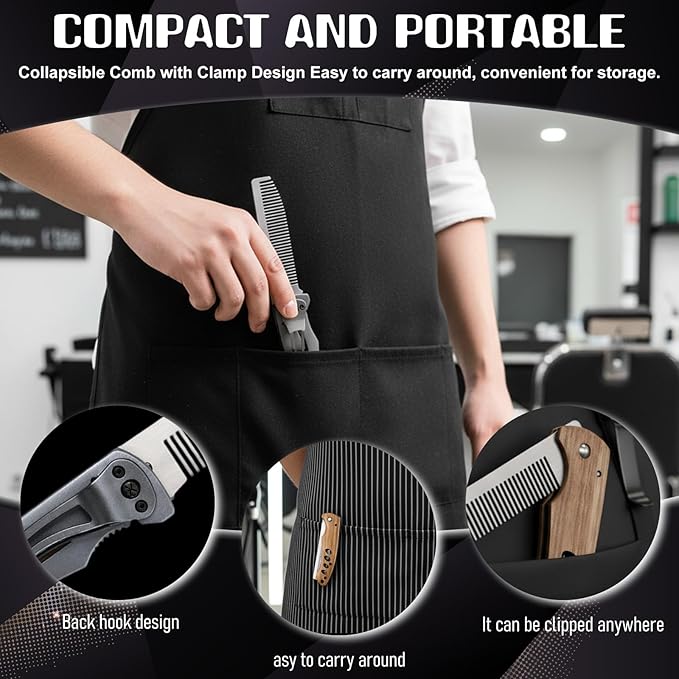 Qianyu Stainless Steel Folding Comb Small Folding Pocket Beard Metal Grooming Tool with Wooden Handle Portable Multifunction Hair Comb Mustache Combs Fits In Keychain for Men Outdoor Travel Home Use