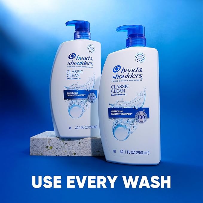 Head & Shoulders Anti-Dandruff Shampoo with 1% Pyrithione Zinc, Classic Clean, Fresh Scent, Daily Use, Moisturizing, Flake Control, Color-Safe, Safe for All Hair Types - Dry, Itchy Scalp, 28.2 Fl Oz