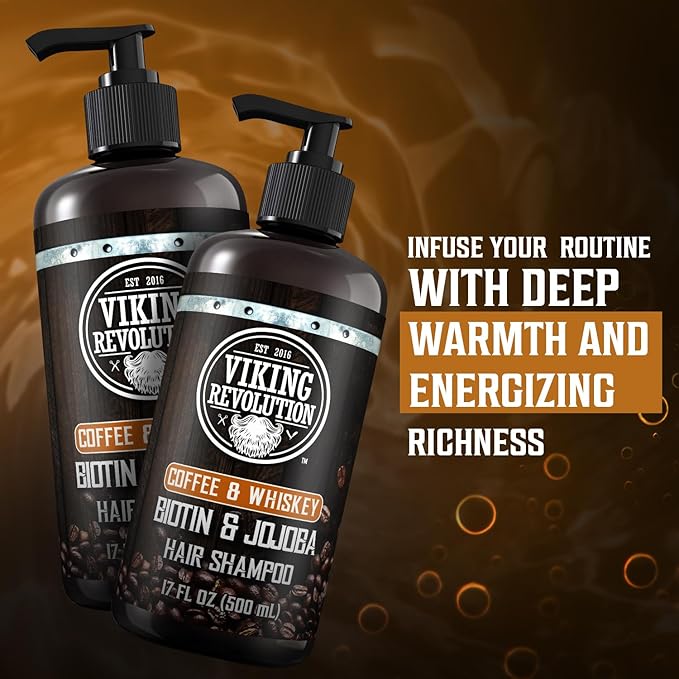 Viking Revolution Coffee Whiskey Mens Shampoo and Conditioner Set with Biotin and Jojoba Oil - Natural Hair Shampoo and Hair Conditioner for Men with Vitamin B5- Shampoo and Conditioner Set Men (17Oz)