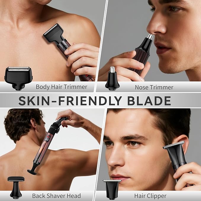 Back Shavers for Men Long Handle, Waterproof Back Shaver with 4 Shock Absorber Flex Heads, Rechargeable Electric Back Razor and Hair Trimmer, Extendable Electric Shaver for Body Grooming, Portable