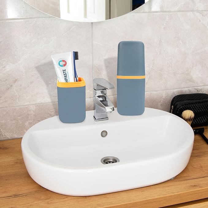 Travel Toothbrush Cup Case Portable PP Seal Tooth Brush Holders Cover Multi-Function Toothpaste Storage Container Cup for Home School Camping Business Trip Bathroom