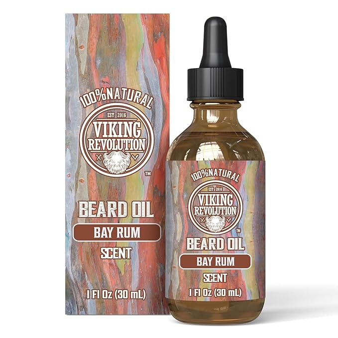 Viking Revolution Bay Rum Beard Oil for Men - Natural Softener and Conditioner with Argan & Jojoba Oils for Strengthening and Moisturizing