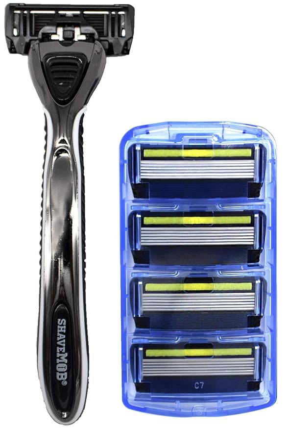 ShaveMOB 6-Blade Men's Razor Kit (Flex Head Handle with 4 Refills) (No Trimmer) - The Caveman Shaving Kit