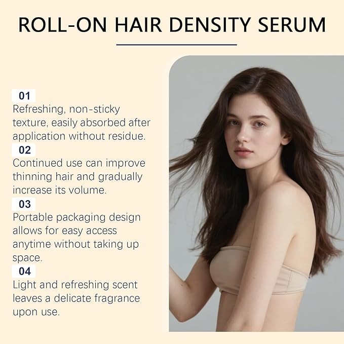 30mL Roll-On Hair Density Serum For Thinning Hair – Anti Hair Loss Treatment With Biotin & Rosemary Oil To Strengthen Roots And Revitalize Scalp