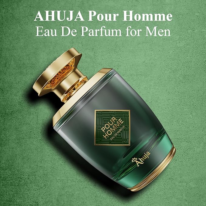 AHUJA Pour Homme Eau de Parfum for Men 3.4 fl oz – Long Lasting Men’s Fragrance w/Citrus & Fruity Notes – Original Cologne for Men – Bold, Elegant & Luxury Perfume Gift for Him – Premium EDP Scent