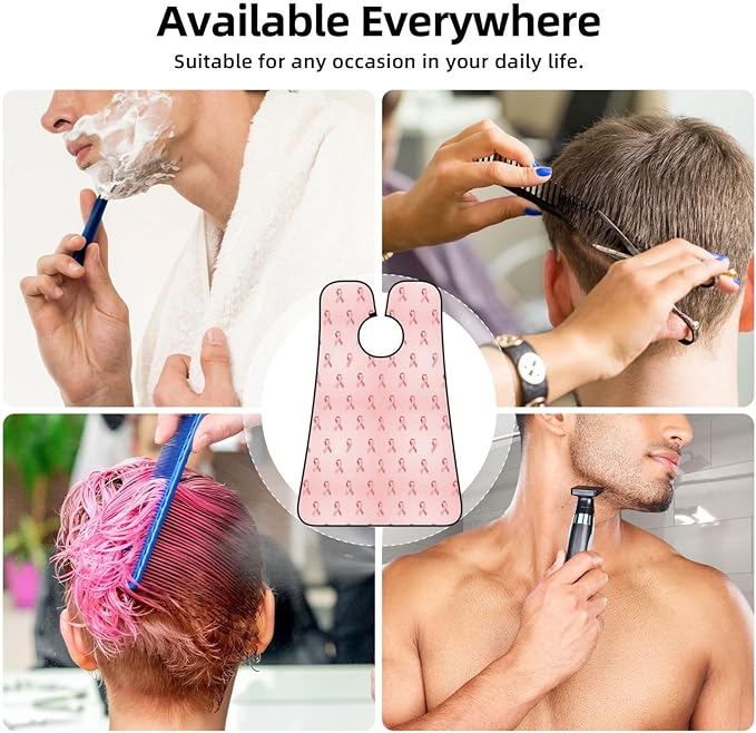 Beard Grooming Cape, Waterproof Hair Catcher for Shaving Trimming, Non-Stick Bib Apron Gifts for Dad Men, Breast Cancer Ribbons Awareness Pink Shave Bib