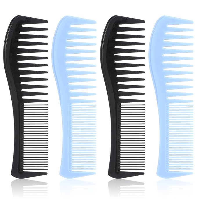 4 Pcs Boys Comb, 2-In-1 Plastic Comb, Wide and Fine Double Tooth Black Combs & Blue Combs for Men, Women All Hair Types, Beard and Mustache (2 Colors)