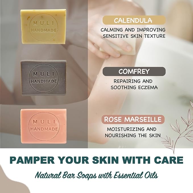 Natural Handemade Bar Soap for Men and Women with Essential oils, Scented Bar Soaps for Bath, Fragrance Regular Use Gift Set (Pack of 3) Lavender