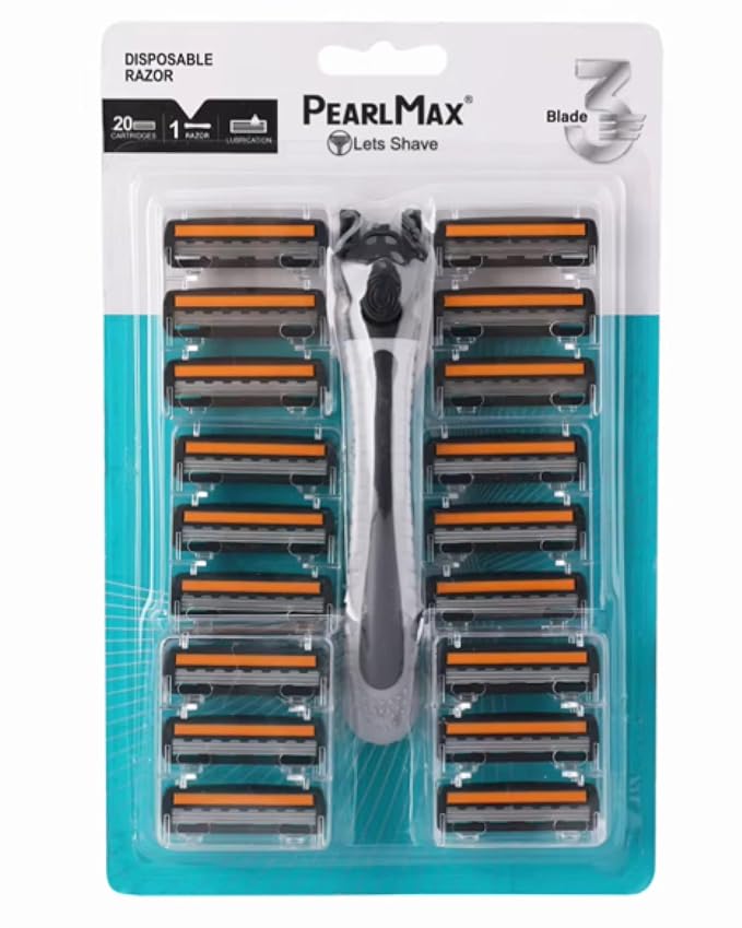 Disposable Razor, 3‑Blade Shaver with Lubrication Strip, 20 Refill Cartridges + 1 Handle, Smooth Shaving, Generic