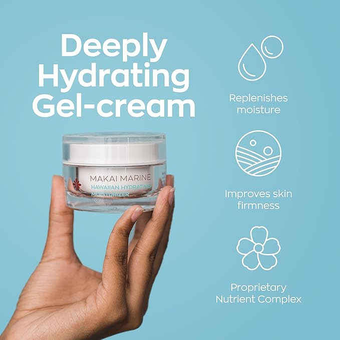 Hanalei Makai Marine Face Moisturizer Gel Cream, Lightweight Non-Greasy Lotion for Dry Skin, Hydrating Formula with Hawaiian Botanicals, Vegan & Cruelty-Free, 1.7 fl oz