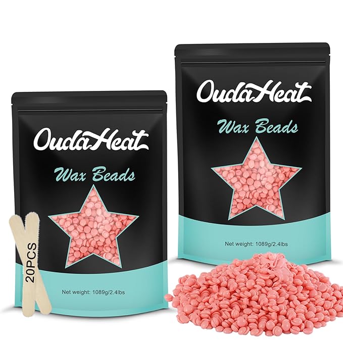 4.8lb Bulk Hard Wax Beads, Waxing Bead for Brazilian, Bikini, Body, Face, Legs, Back, Coarse Hair Removal, Scented Stripless Wax beans, Professional Salons Wax Bead Refill, 20 Wooden Sticks