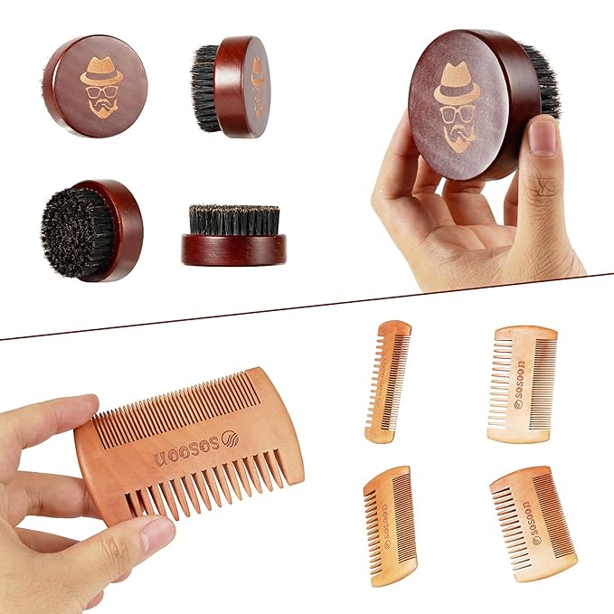 Beard Brush, Pure Boar Bristle Black Walnut Wood Beard Comb Brush for Men To Tame and Soften Your Facial Hair