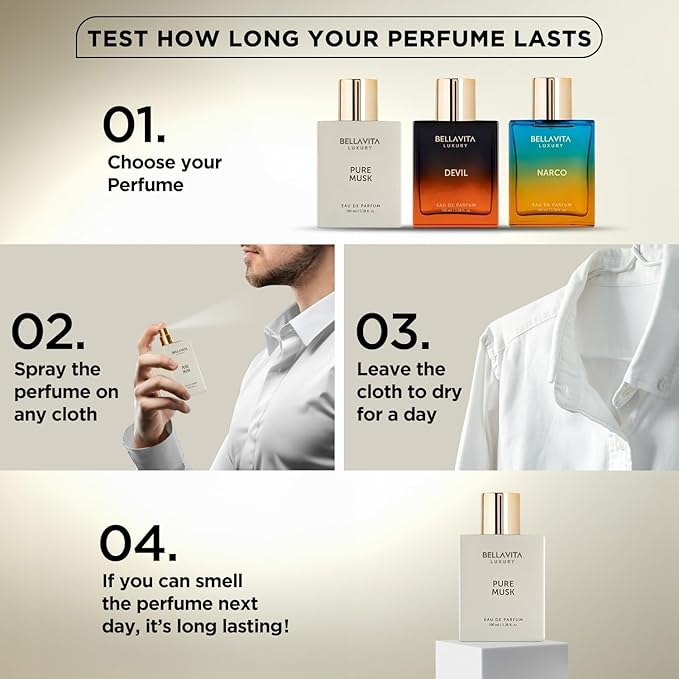 BELLAVITA Luxury Pure Musk Unisex Perfume | Notes of Lily of the Valley, Sandalwood and Tonka | Long Lasting Eau De Parfum for Men and Women | Premium, Woody, Animalistic Fragrance