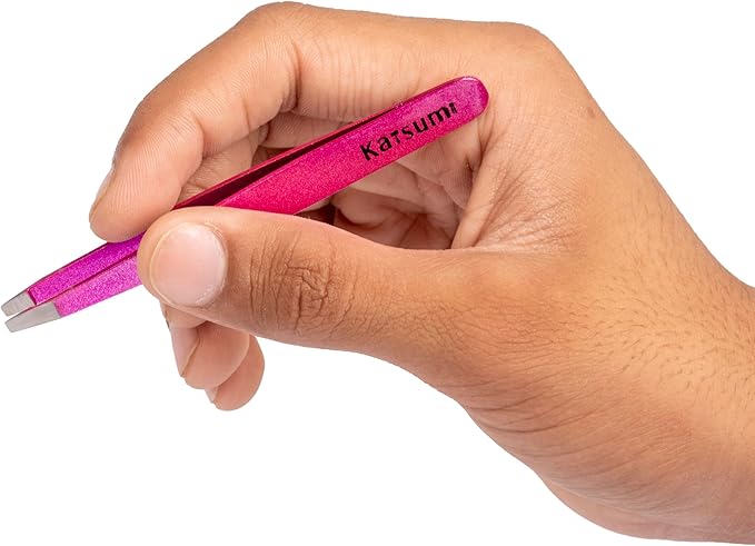Katsumi Pinnacle 4-Piece Tweezers Set – Precision Stainless Steel Tweezers for Eyebrows, Facial Hair, Ingrown Hair, Splinters – Professional Beauty Kit Pink Gliiter