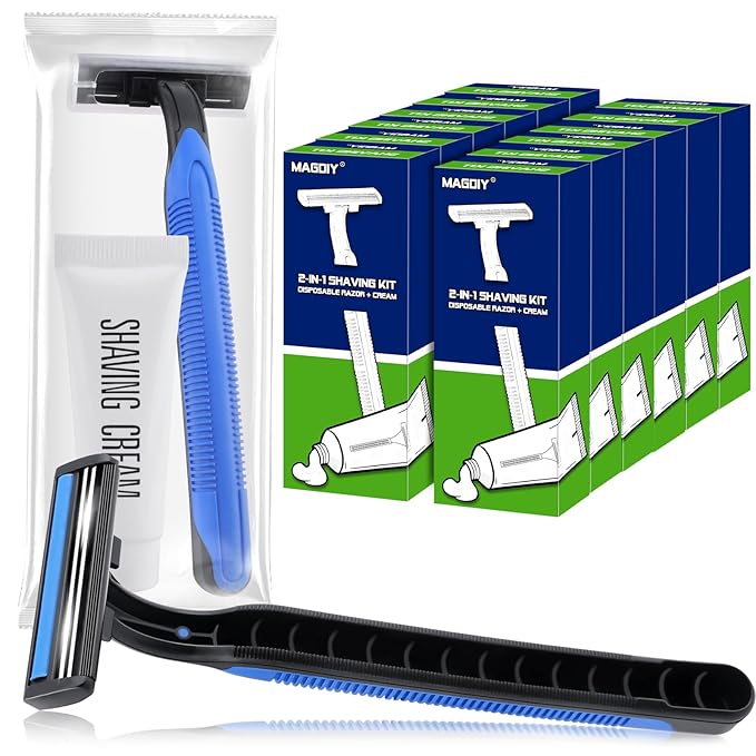 12 Pack Disposable Razors Shaving Cream Kit Bulk for Men, Twin Blade Disposable Razors and Shaving Cream (10g), Individually Wrapped Toiletries for Homeless Shelter Donation Travel Hotel