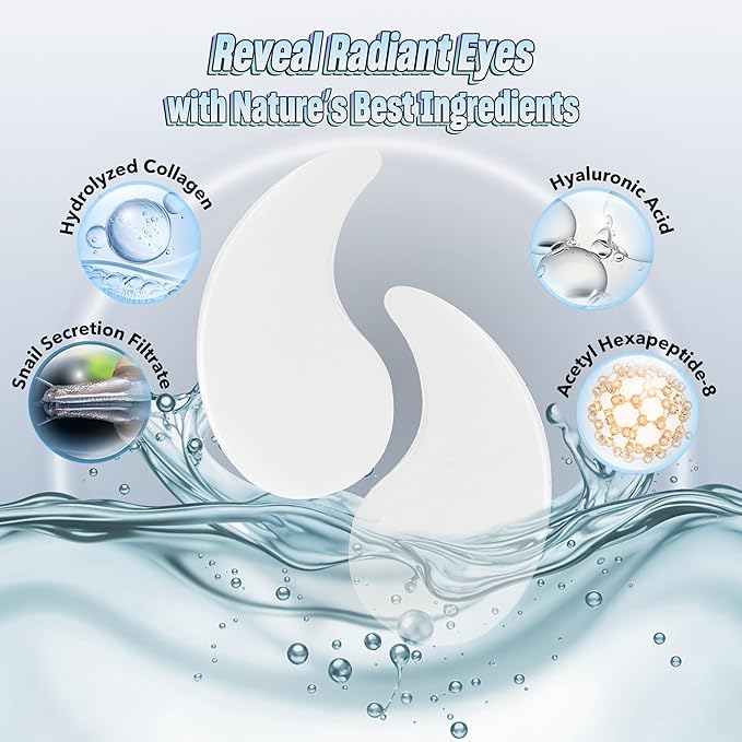 Under Eye Patches - 60 Pack for Puffy Eyes, Dark Circles, Bags & Wrinkles with Hydrolyzed Collagen & Hyaluronic Acid - Eye Care Pads for Daily Skincare (White)