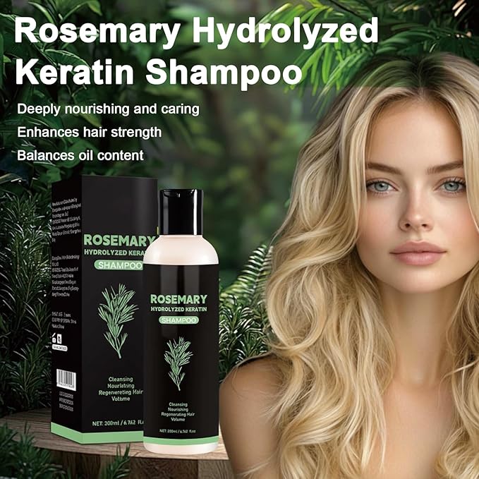 Rosemary Hair Growth Shampoo,Rosemary Hydrolyzed Keratin Shampoo, Nourishes and Regenerates Hair for Thinning Hair & Hair Loss for Women and Men-200Ml*2Pcs