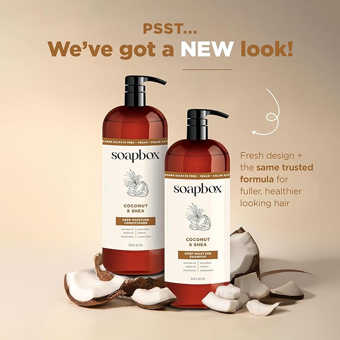 Soapbox Coconut Oil Conditioner, Sulfate & Paraben Free, Silicone Free, Color Safe, and Vegan Hair Conditioner (33.8 Ounces)