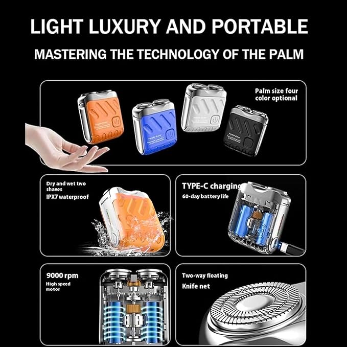 Skyworl Mini Shaver, Beard Shavers Portable Suitcase Design, Mini Portable Electric Shaver for Men Waterproof, Fast Charging Long Battery Life Double-Ring Magnetic Cutter (Orange)