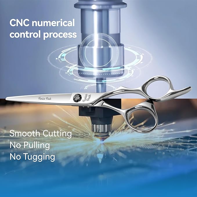 Fenice Peak CNC Professional Hair Cutting Scissors 6.5 Inch Sharp Convex Blade Barber Shears Made of VG10 Japanese Stainless Steel with Adjustment Screw for Salon Hairdressing and Home User