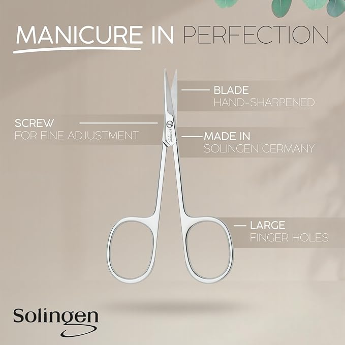Solingen Curved Cuticle Scissors – Precision German Steel for Manicure & Pedicure, Eyebrow & Eyelash Grooming, Extra Sharp with Premium Storage Case