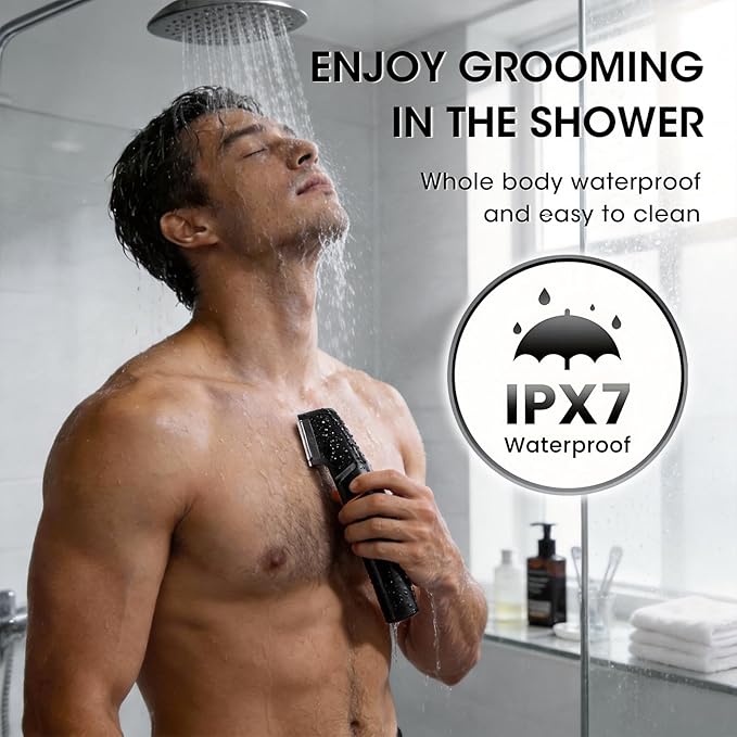 Suttik Manscape Body & Pubic Hair Trimmer for Men, 5 in 1 Mens Grooming Kits, Groin & Ball Shaver, Body Groomer with LED Display, Waterproof, No-Nick