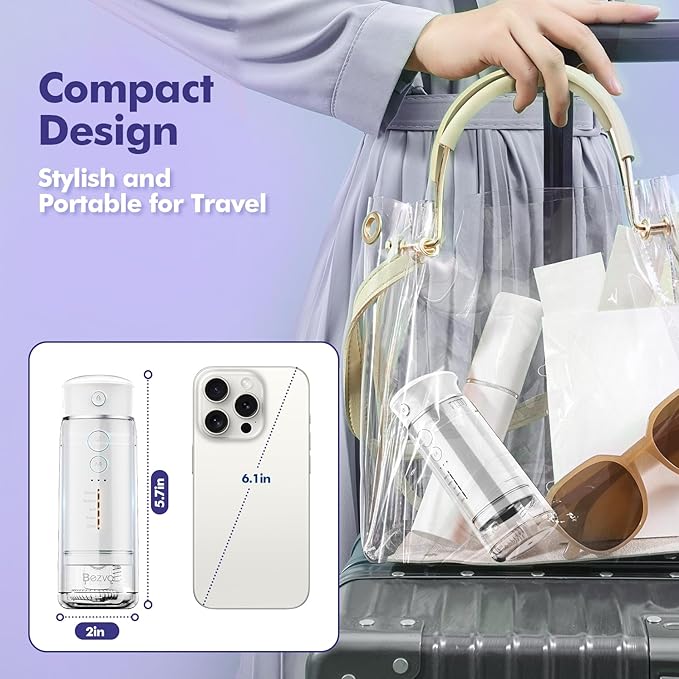 Bezvoi Water Flosser Mini Cordless Portable: 5 Modes Travel Water Dental Floss with Telescopic Water Tank, IPX7 Waterproof Oral Irrigator for Teeth Cleaning Gums,Orthodontic,Braces Care (White)