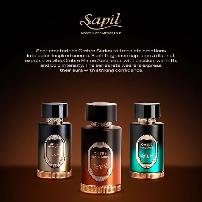 Sapil Ombre Flame Aura Eau de Parfum – Long Lasting Unisex Spicy Woody Perfume | Cardamom, Oud & Amber Notes | Warm Smoky Signature Fragrance | 3.4 oz / 100ml