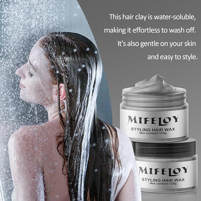 Silver Gray Temporary Hair Color Wax, Instant Natural Hairstyle Cream Dye, Grey Styling Pomadesfor Men Girls Women Youth, Disposable Coloring Mud for Party Cosplay DIY Halloween