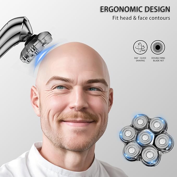 Magnetic Head Shaver Replacement Heads 7 Double Ring Waterproof Rotary Razor Blades for Bald Men Compatible with Freebird wyklaus shpavver (Silver4)