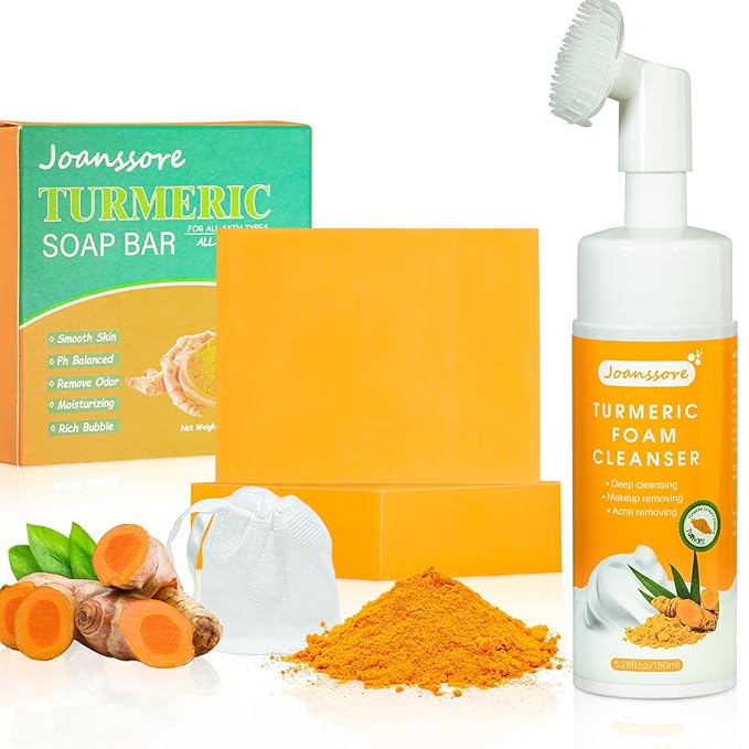 3 Pack Turmeric Soap Bar Turmeric Facial Cleanser for Face & Body, Turmeric Face Wash Turmeric Foaming Cleanser Turmeric Wash Facial Cleanser, Turmeric Bar *2 Turmeric Facial Cleanser 5.28 Fl.Oz
