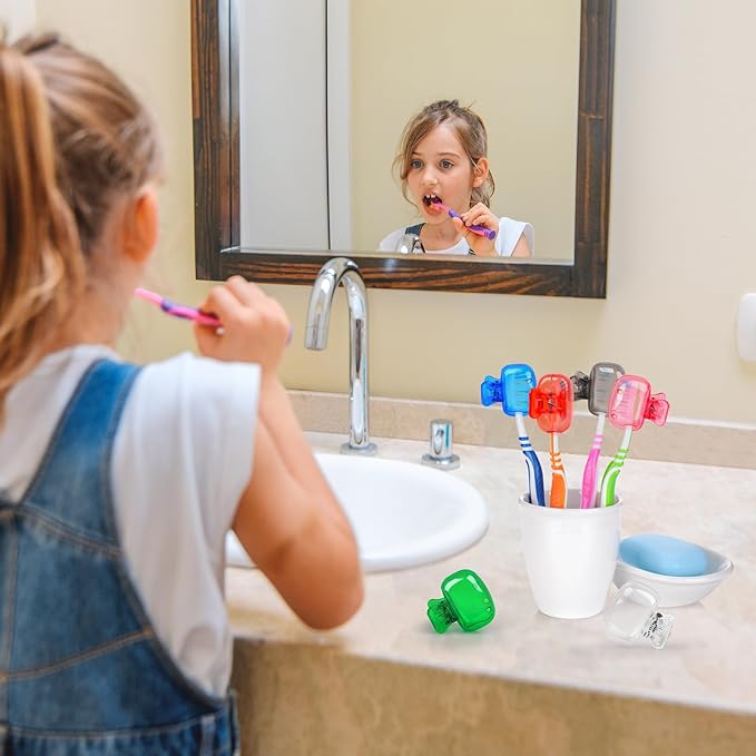 6 Pack Toothbrush Covers Portable Toothbrush Protector Coverings Clips Tooth Brush Storage Head Cover Cap for Kids Bathroom Home Travel Tooth Brush Case
