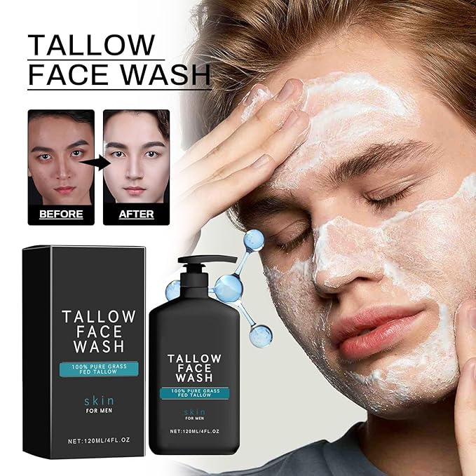 Tallow Skin Care for Men - Wrinkle Defense Tallow Balm, Tallow Face Moisturizer, Natural Tallow Men's Face Wash, Beef Tallow for Skin Face Moisturizer, Anti-Wrinkle Night Serum (1 Set)