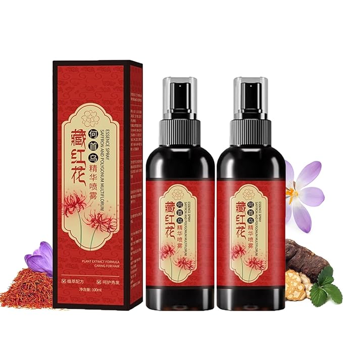 Saffron Hair Blackening Spray, Saffron Hair Spray, 𝐒affron 𝐇air Growth 𝐒𝐩𝐫𝐚𝐲, 𝐒affron Herbal Essence 𝐒𝐩𝐫𝐚𝐲 100ml, Volumizing Thickness Anti-𝐇air Loss (2 Pcs)