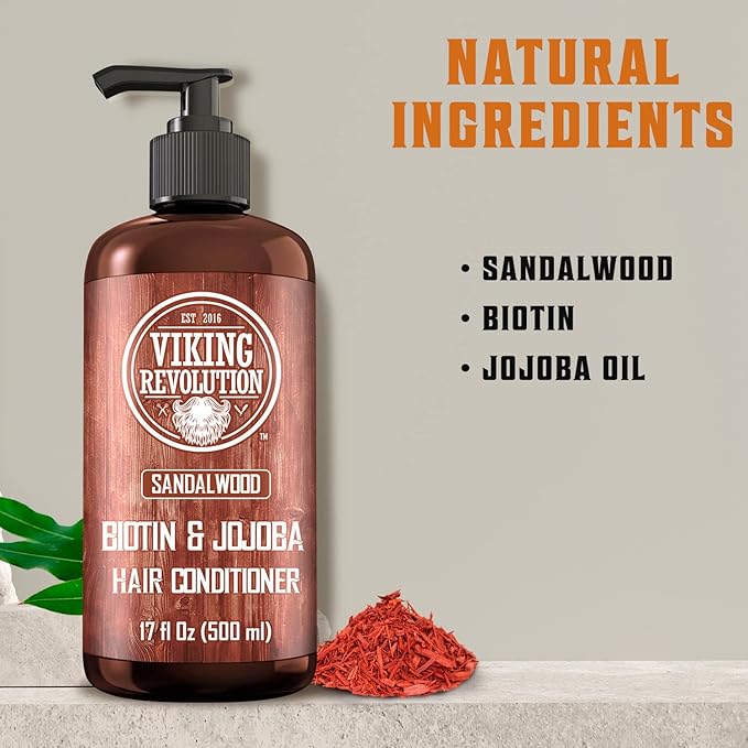 Viking Revolution Sandalwood Conditioner with Biotin and Jojoba Oil - Mens Conditioner Natural Hair Conditioner for Men with Vitamin B5 (17 Oz)