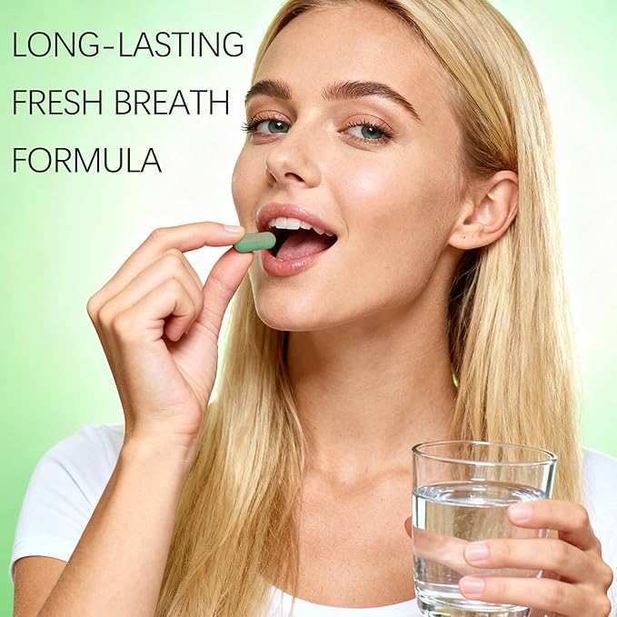 7-in-1 Bad Breath Capsules with Chlorophyllin & Probiotics, Mint Extract for Long Lasting Breath Freshness, Oral Care Supplement for Digestive Support, 14-Day Solution (01)