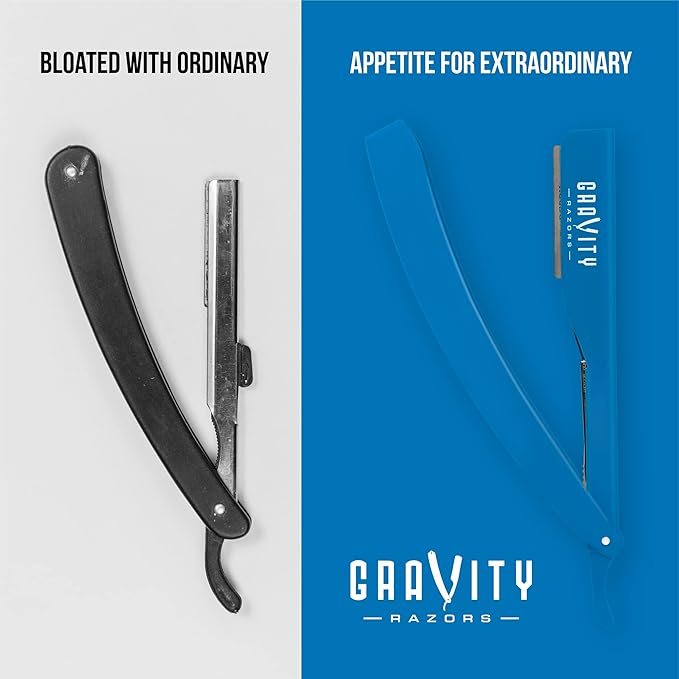 GRAVITY RAZORS Professional Straight Razor Kit – Ultra Exposure, Includes 10 Premium Blades, 2mm Exposed, Blue
