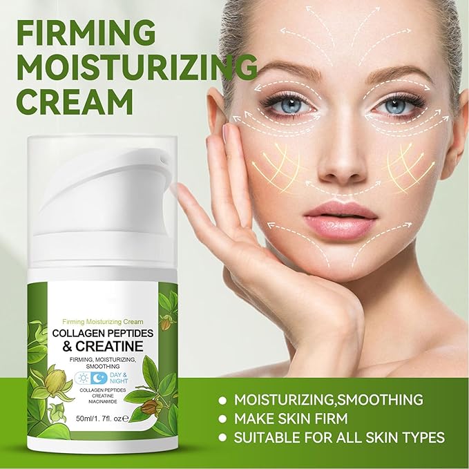 Collagen Peptide Complex Moisture Cream with Retinol,Creatine and Plant Squalane - Skin Tightening Firming - Anti Aging Face Wrinkle Cream, Day & Night Moisturizing Facial Cream -1.7oz