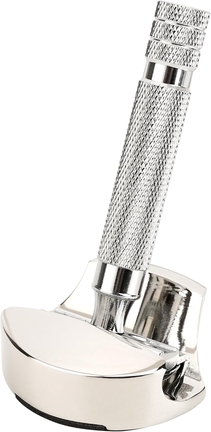 Linkidea Stainless Steel Shaver Holder, Men's Razor Holder with Anti-Slip Pad, Razor Stand Compatible with Merkur, Parker, Vikings Blade, Rockwell Most of Manual Razor (Nickel Color)