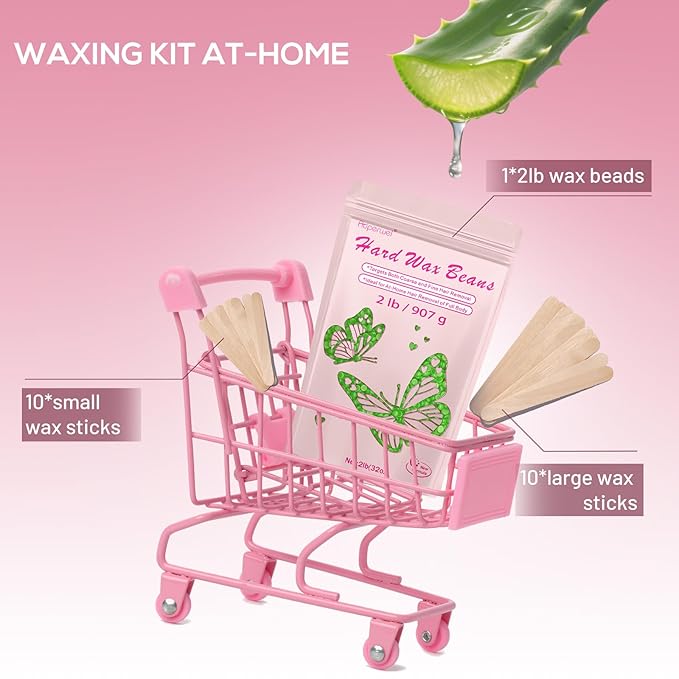 Wax Beads with Coarse Hair Formula, 2lbs Hard Wax Beads for Hair Removal and Sensitive Skin, Hard Wax Beans for Bikini, Brazilian, Legs, Underarms, Chest, Full Body Waxing(Natural Aloe)