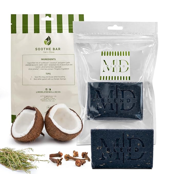 Soothe Bar Gentle Oat & Coconut Exfoliating Bar Soap for Skin Care with Warm Clove Aroma | Naturally Colored, Soft, Hydrating Cleanse Natural Soap Bar | Ultramarine Blue 4 Oz