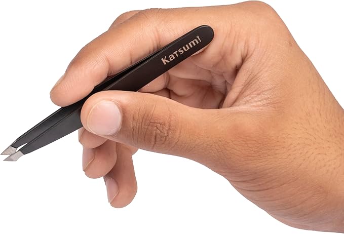 Katsumi Pinnacle 4-Piece Tweezers Set – Precision Stainless Steel Tweezers for Eyebrows, Facial Hair, Ingrown Hair, Splinters – Professional Beauty Kit Black