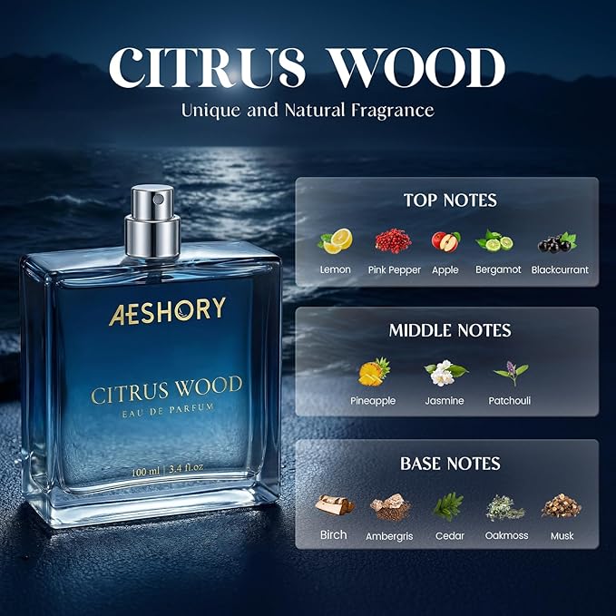 Aeshory Luxury Unisex Perfume, 3.4 FL OZ Long Lasting Eau De Parfum Cologne For Men & Women, Aromatic Citrus Wood Fragrance for Date & Gift, Fresh Scent Perfume Spray