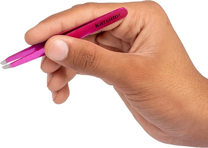 Katsumi Pinnacle 4-Piece Tweezers Set – Precision Stainless Steel Tweezers for Eyebrows, Facial Hair, Ingrown Hair, Splinters – Professional Beauty Kit Pink Gliiter