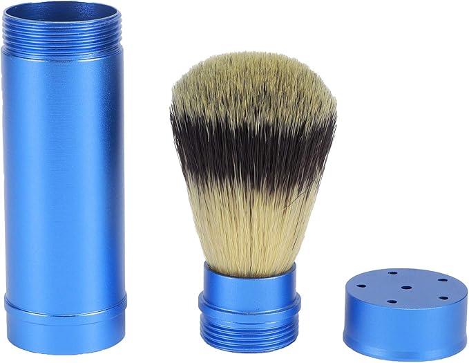 POCREATION Portable Beard Shaving Brush, Aluminum Handle with Soft, Blue, Travel-Size Grooming Tool for Bathroom